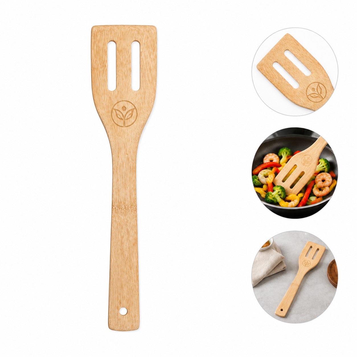 Bamboo Slotted Spatula With Hanging Handle