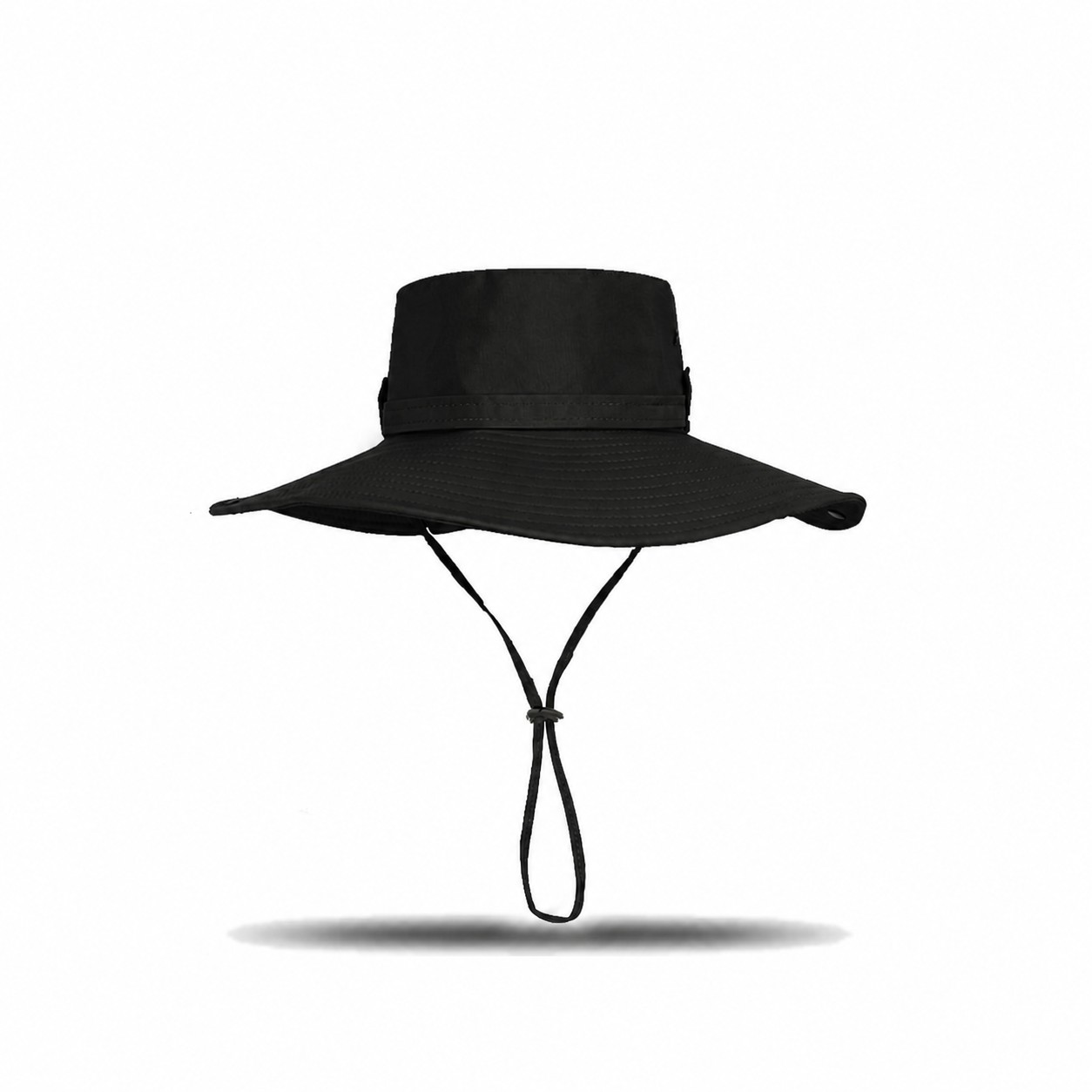 Nylon Wide Brim Bucket Hat — Black