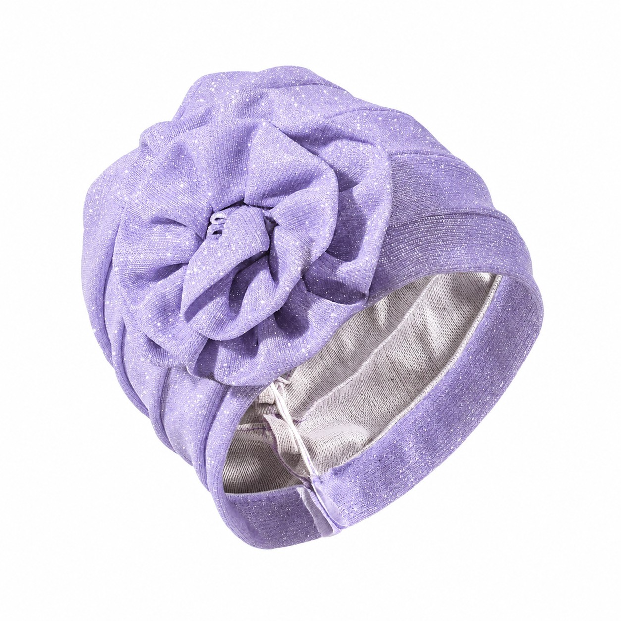 Shimmer Polyester Flower Turban Hat — Lavender Purple