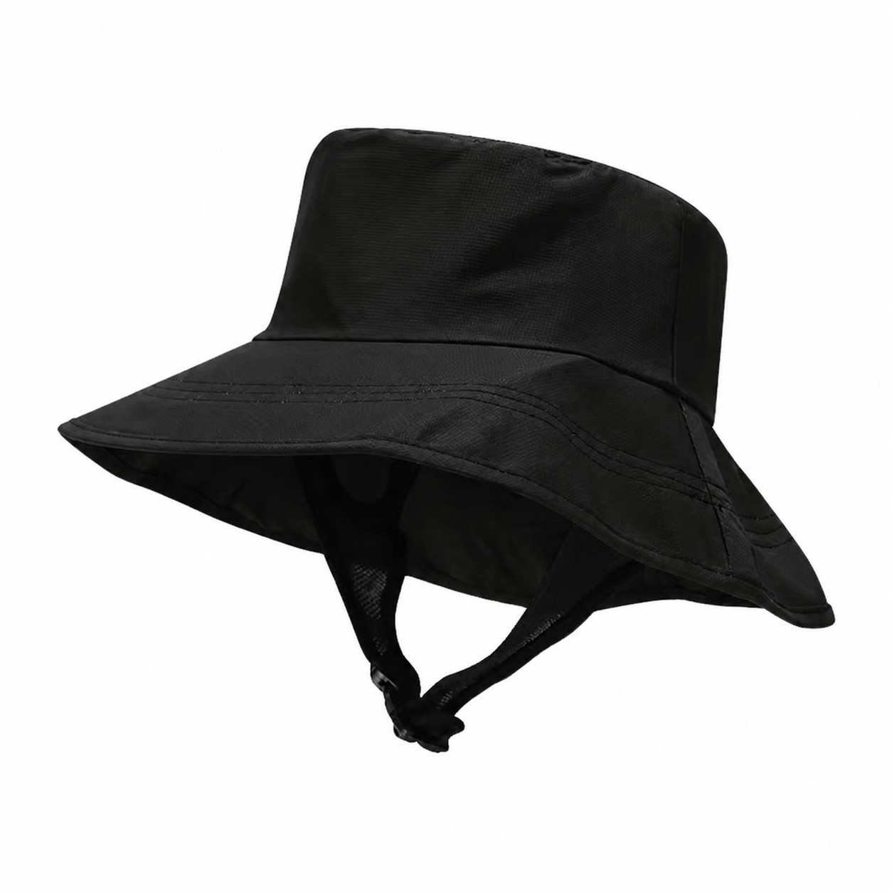 Polyester Square Crown Bucket Hat — Black