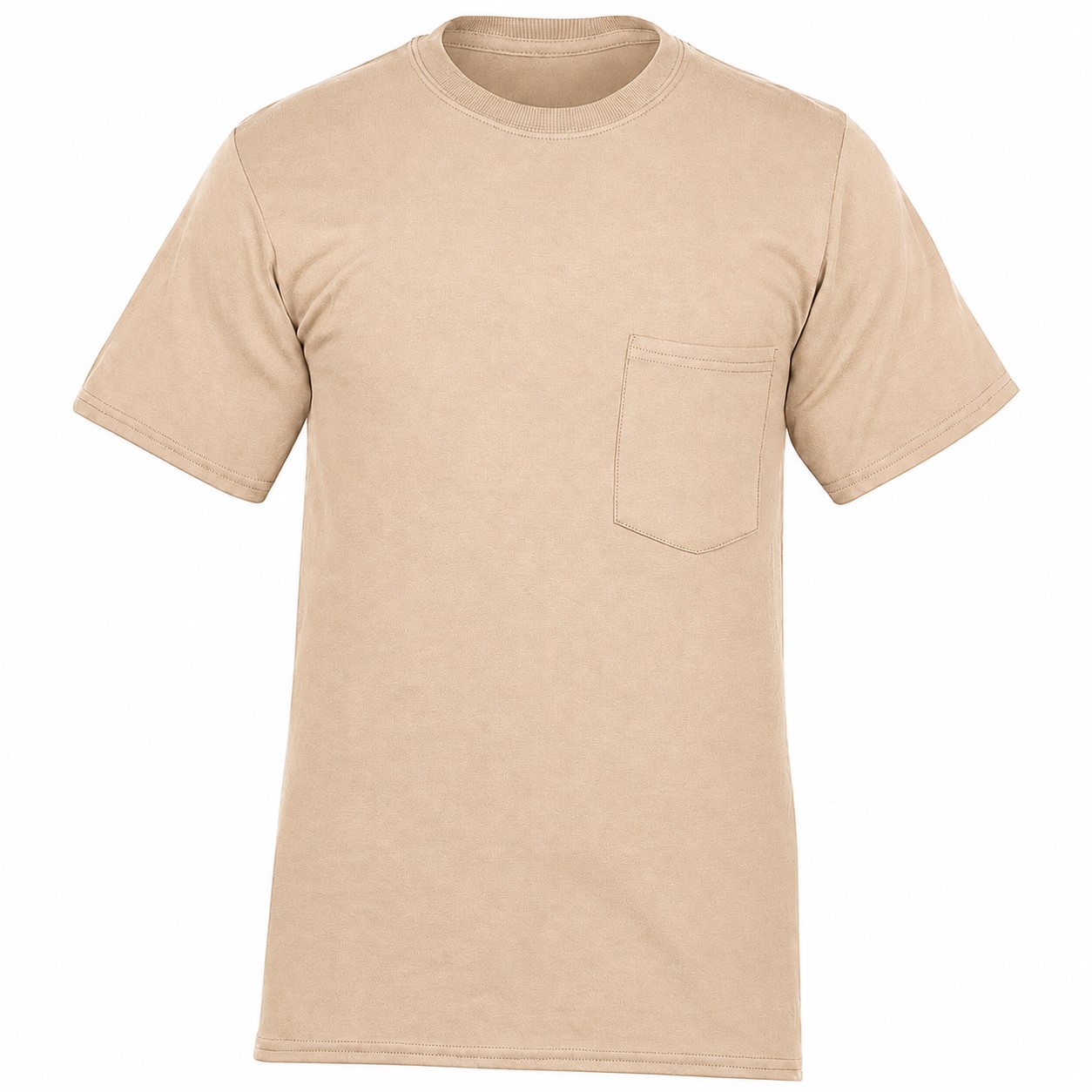 Cotton Pocket Crewneck T Shirt — Beige