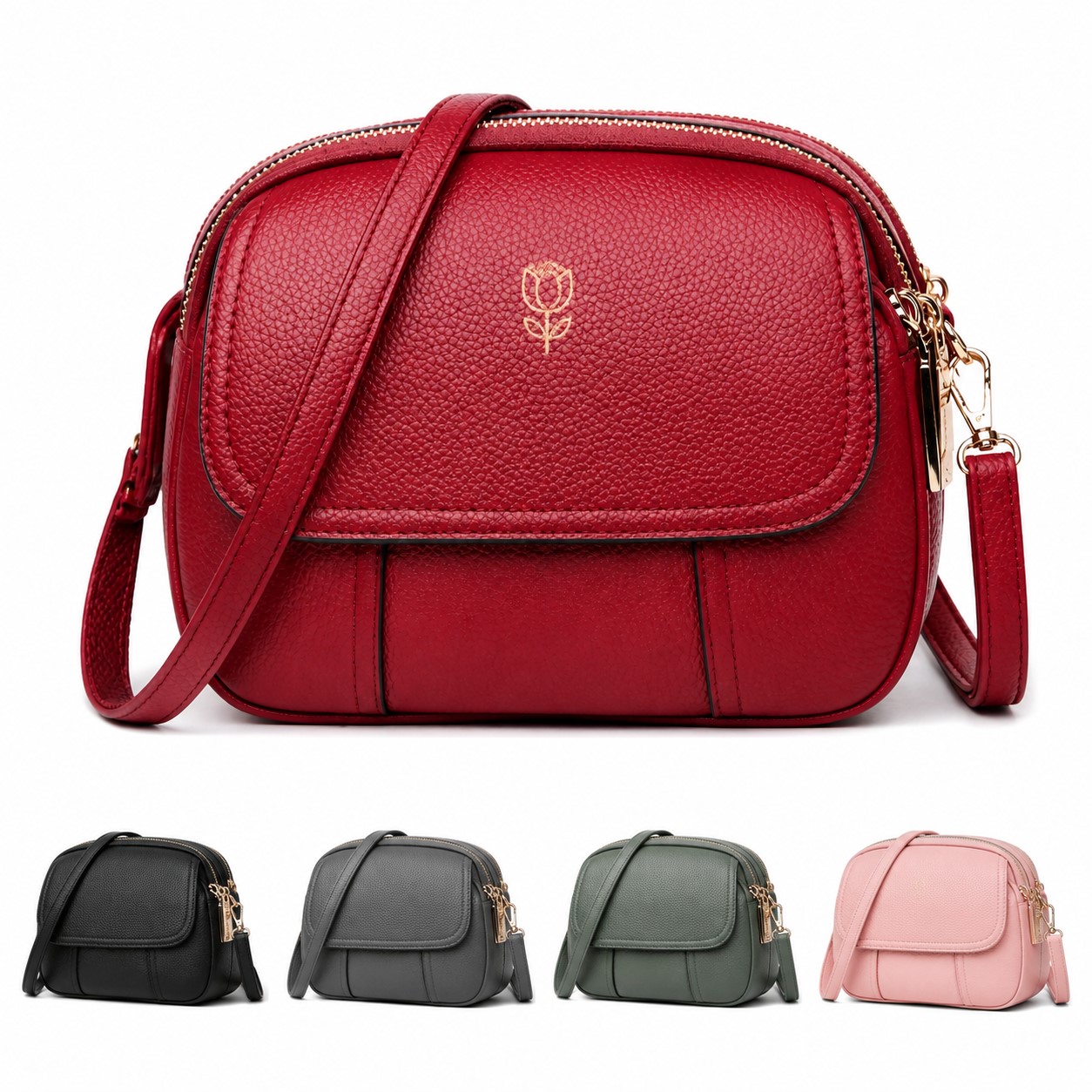 Leather Crossbody Shoulder Bag With Front Flap