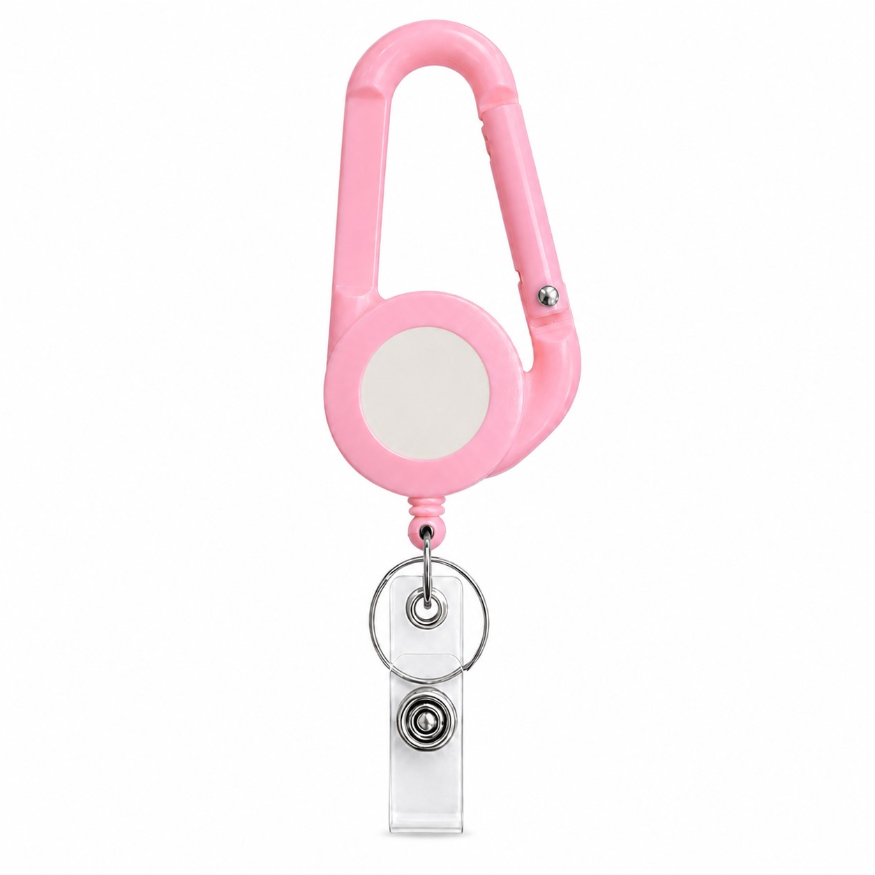 Carabiner Retractable ID Badge Reel — Pink