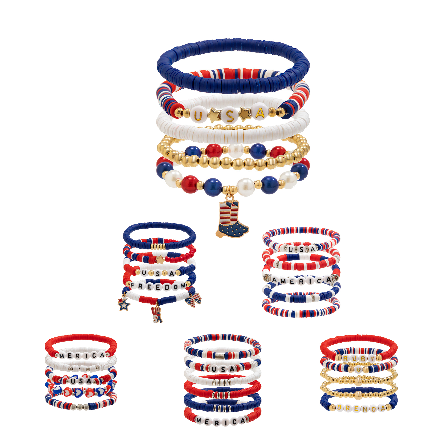 Five Piece Patriotic Bracelet Stack