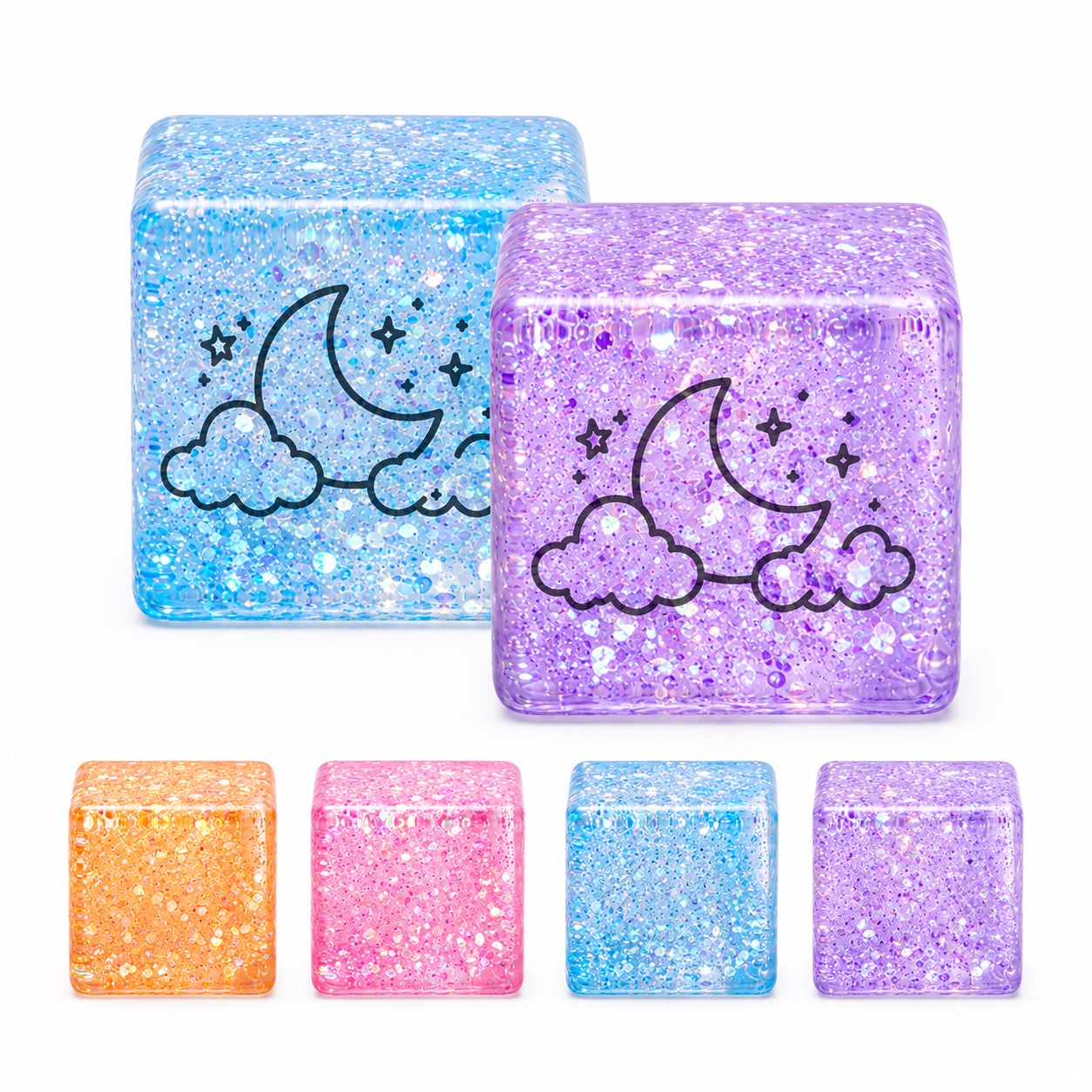 Clear Glitter TPR Cube Stress Toy
