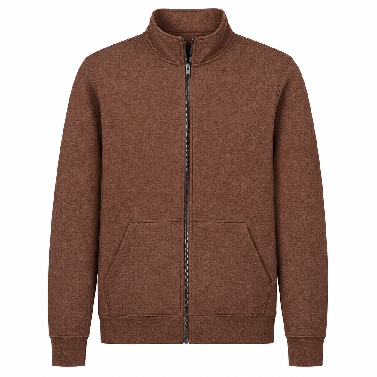 Cadet Collar Full Zip Sweatshirt — Brown