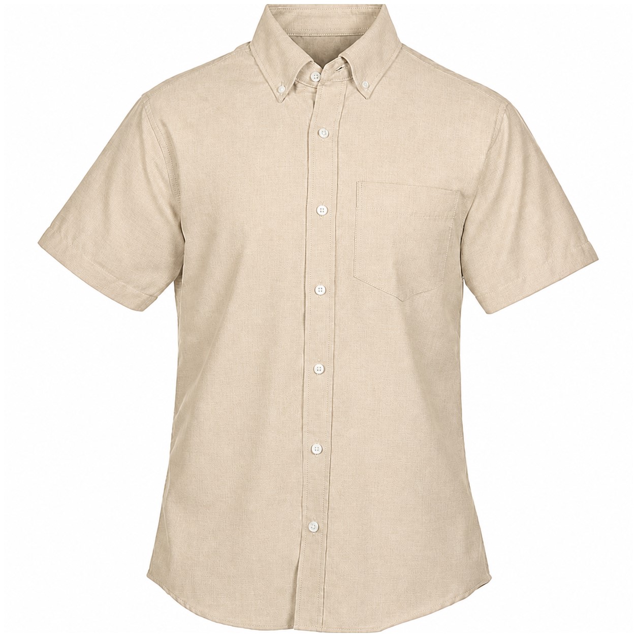 Cotton Polyester Short Sleeve Button Shirt — Beige
