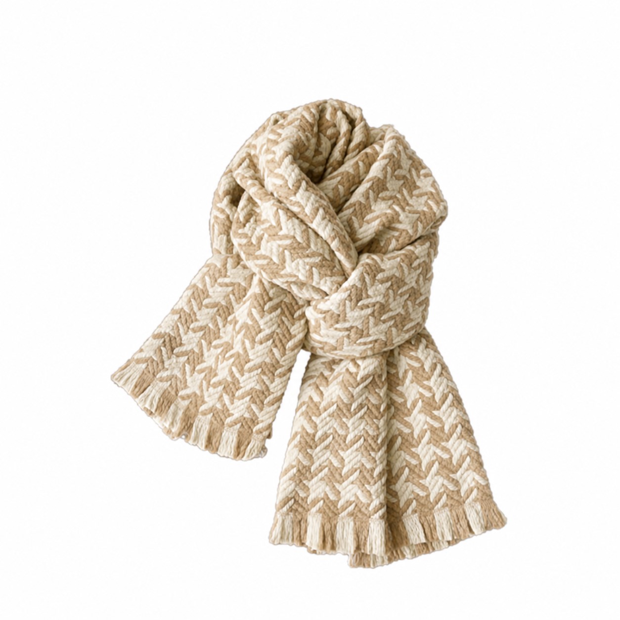 Braided Polyester Knitted Scarf — Beige