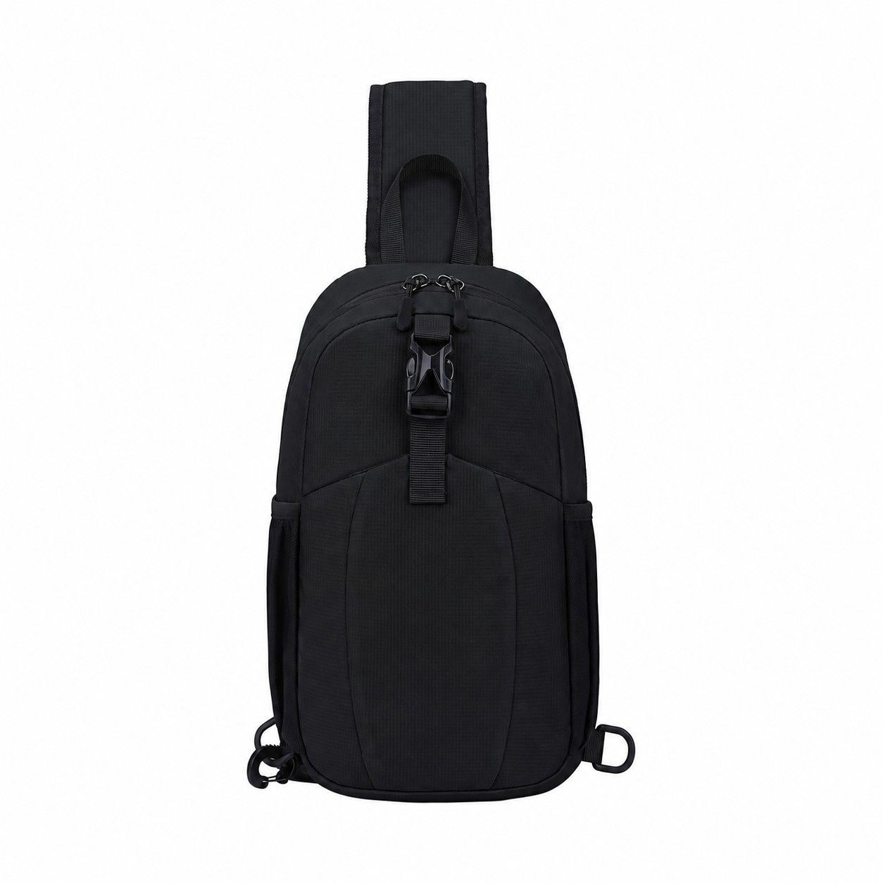 Nylon Front Pocket Crossbody Sling Bag — Black