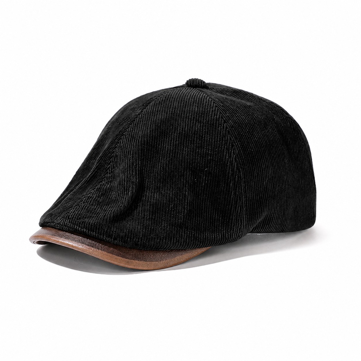 Corduroy Reversible Newsboy Cap — Black