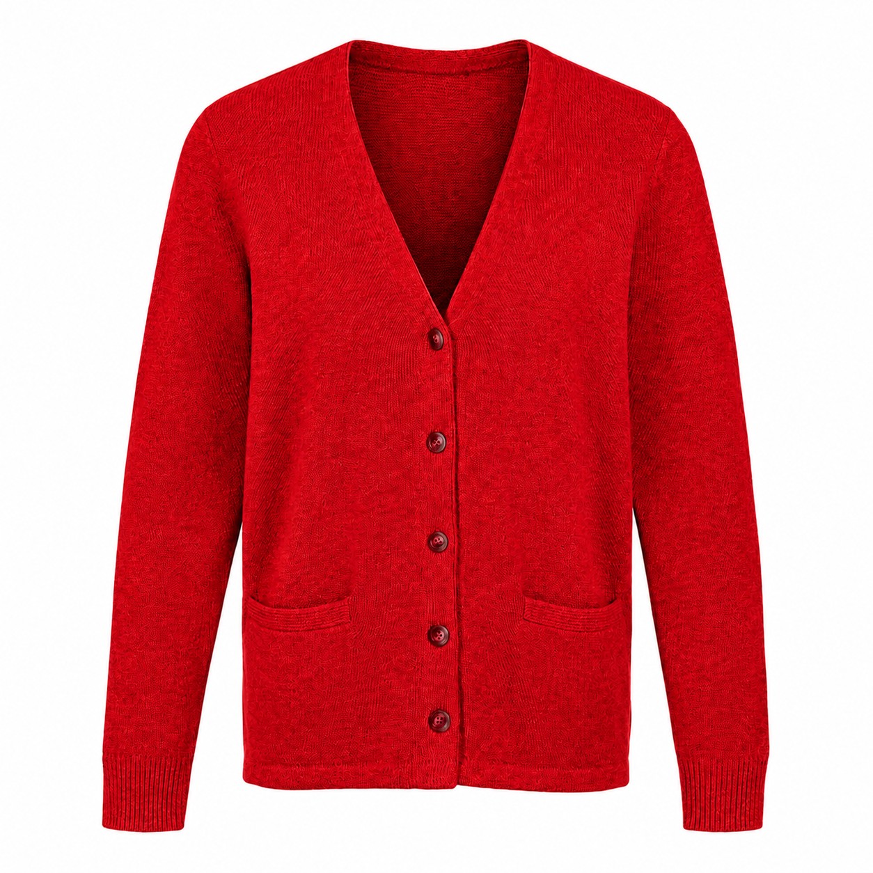 Ladies Acrylic Button Cardigan — Red