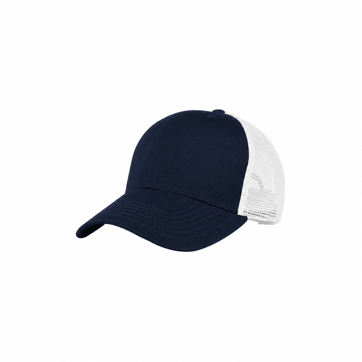 Six-Panel Low-Profile Trucker Cap — Navy Blue/White