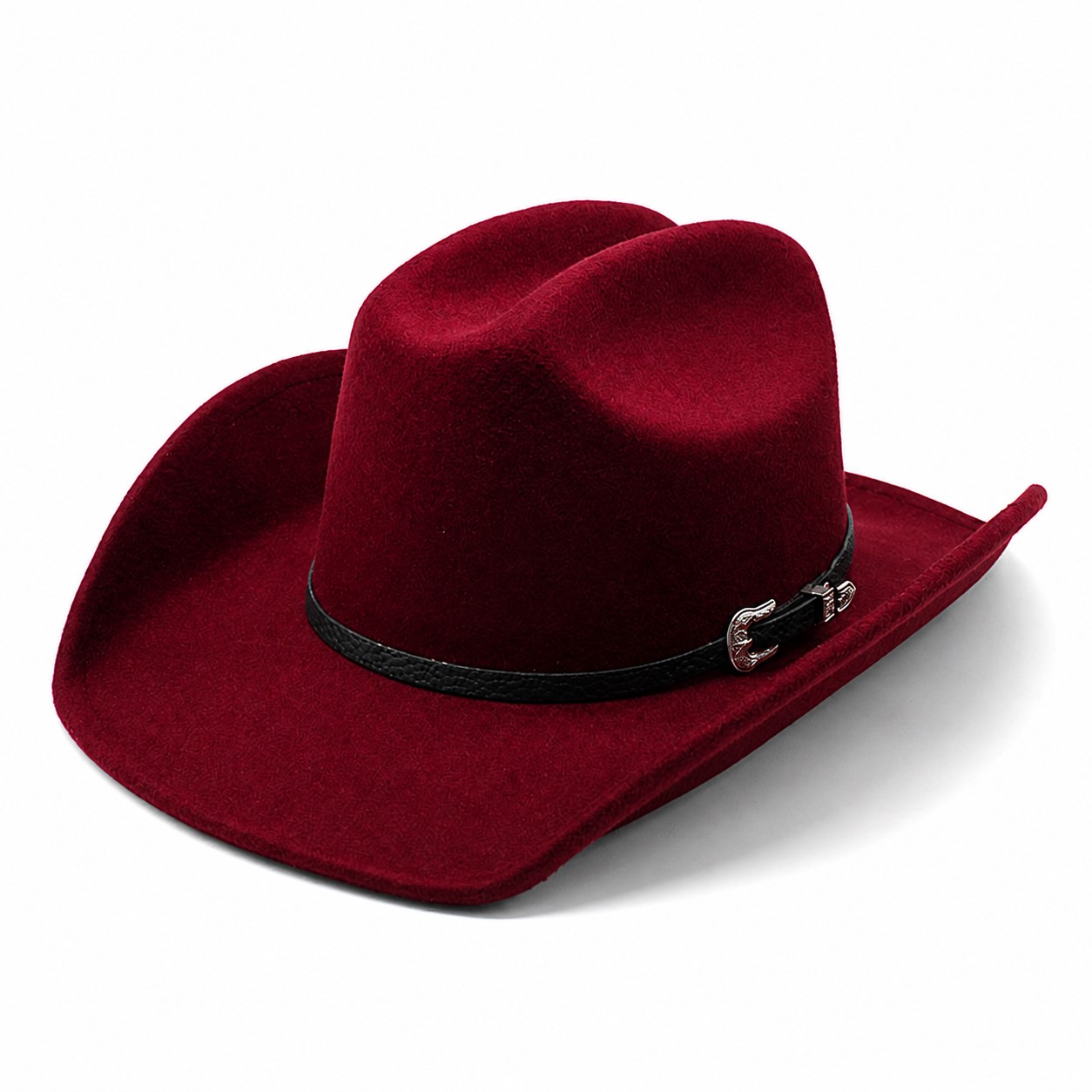 Polyester Band Trim Cowboy Hat — Wine Red