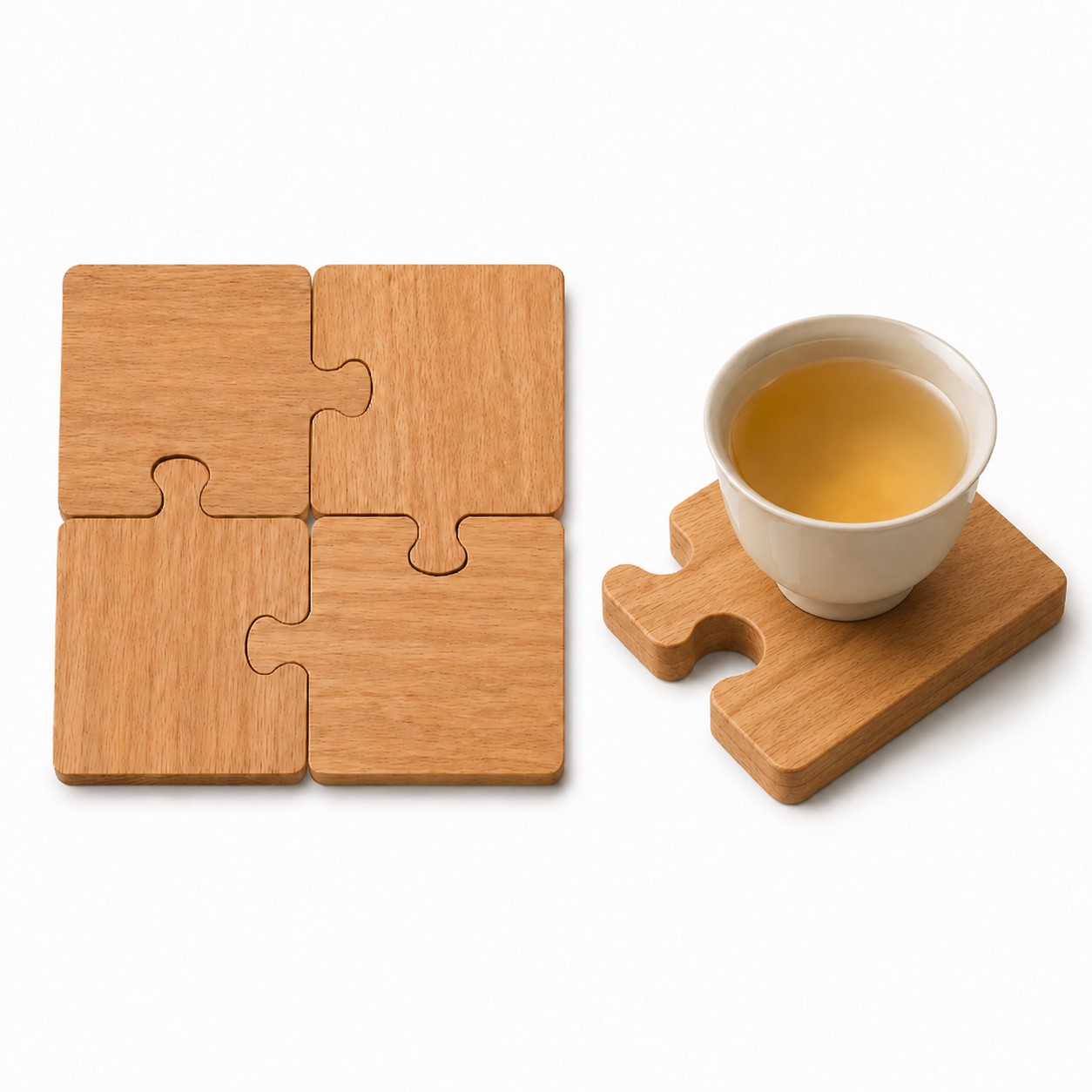 Interlocking Wood Puzzle Coaster Set