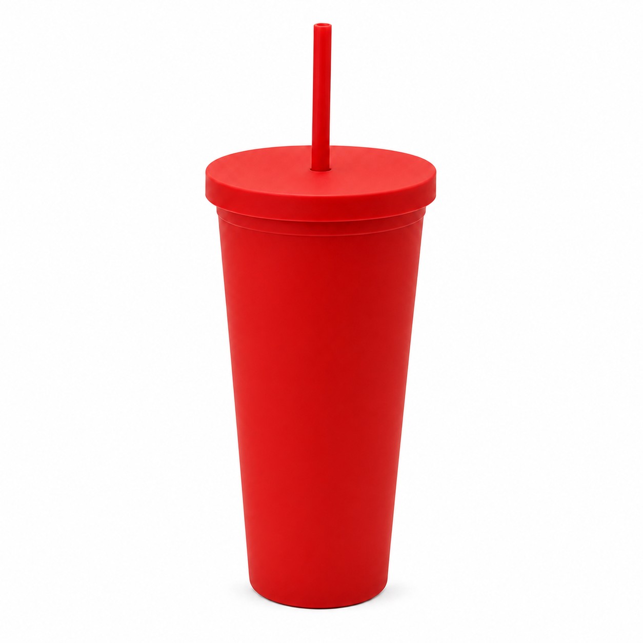 Double Wall Plastic Straw Tumbler — Red