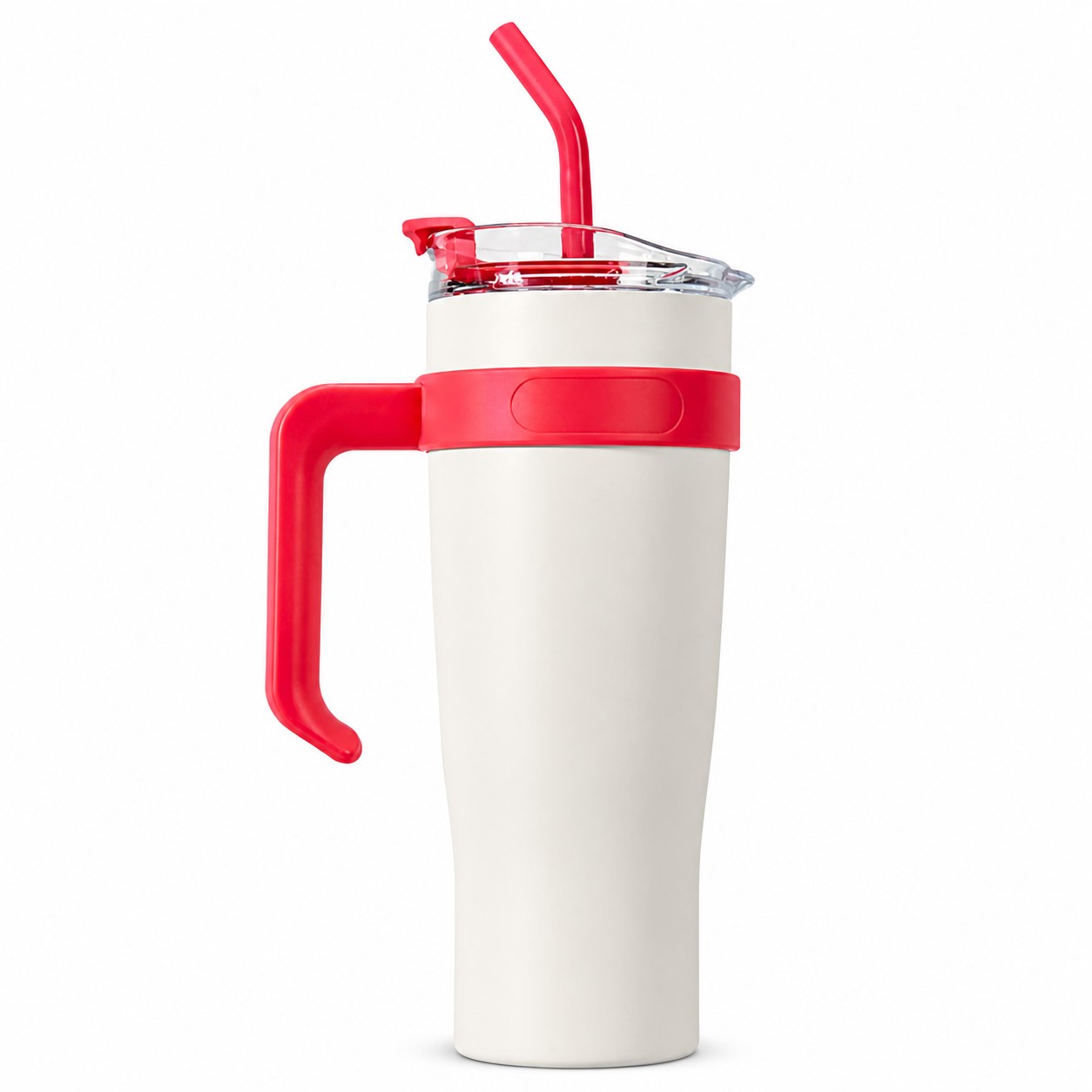 Handled Stainless Steel Tumbler With Angled Straw — view 2