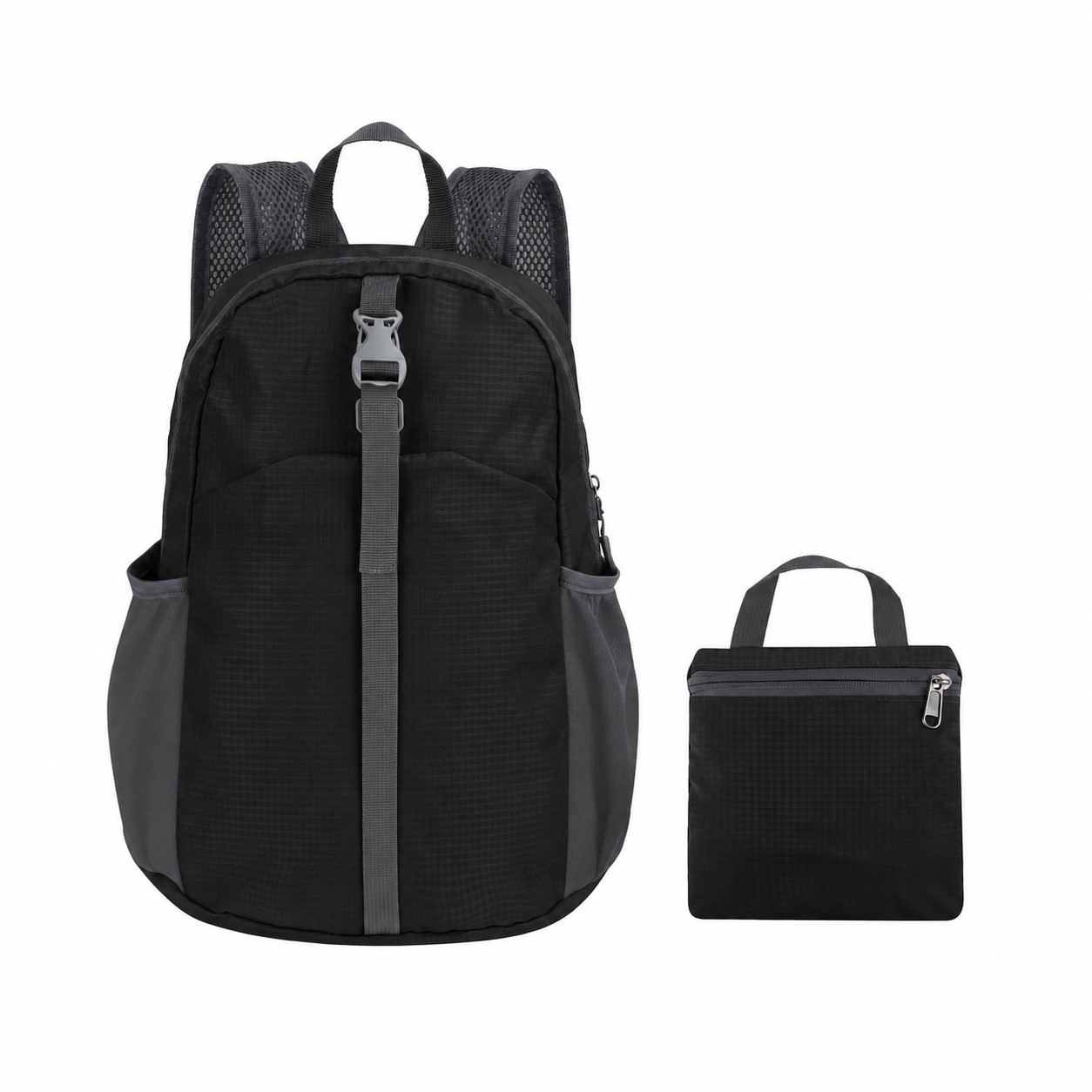 400D Ripstop Polyester Front Pocket Backpack — Black