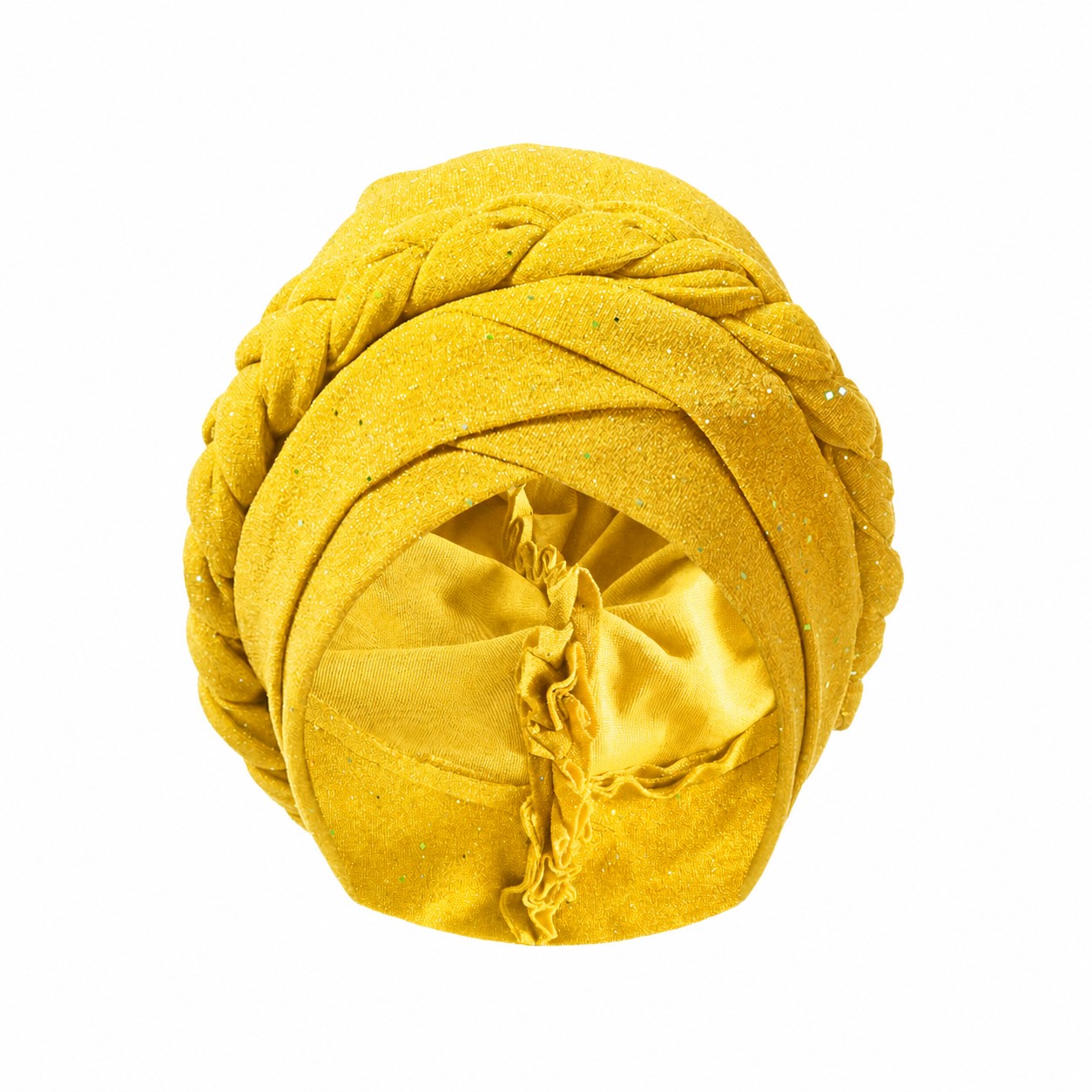 Polyester Shiny Braid Turban Hat — Yellow