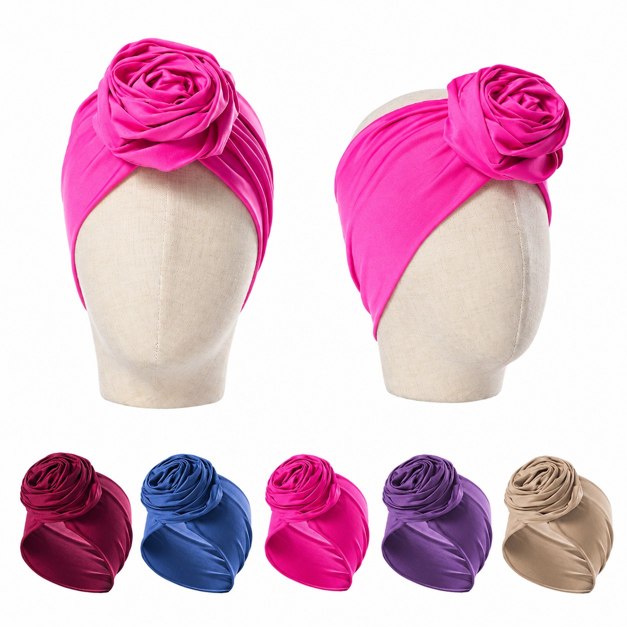 Polyester Rose Turban Headwrap Hat