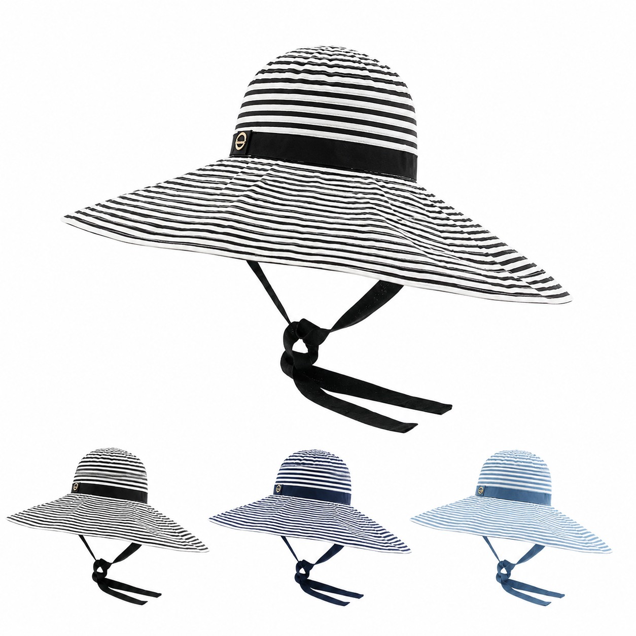 Polyester Striped Wide Brim Sun Hat