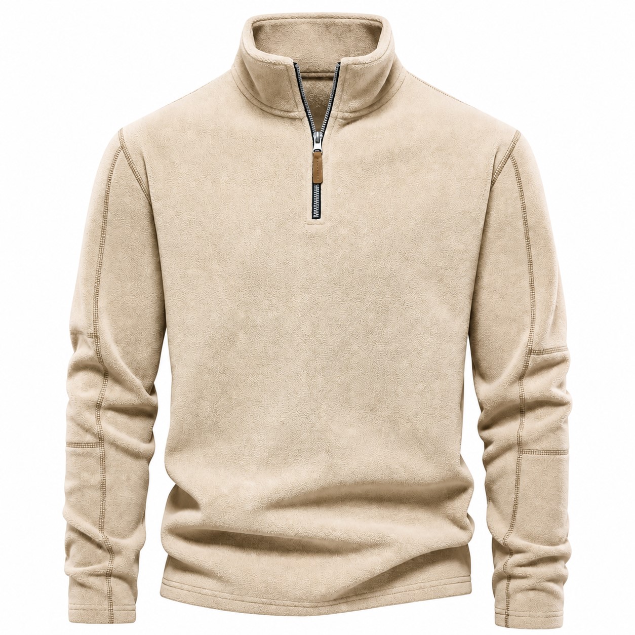 Fleece Quarter Zip Pullover — Light Khaki Beige