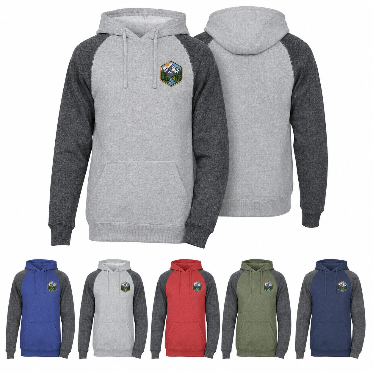 Polyester Contrast Raglan Hooded Long Sleeve Shirt