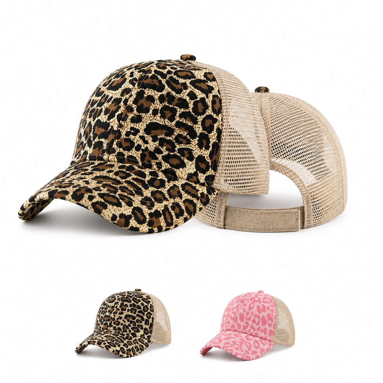 Leopard Polyester Ponytail Trucker Cap
