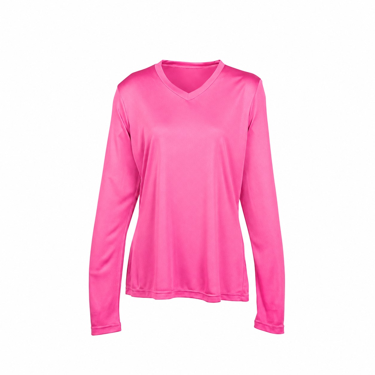 Ladies Polyester V Neck Performance Shirt — Pink