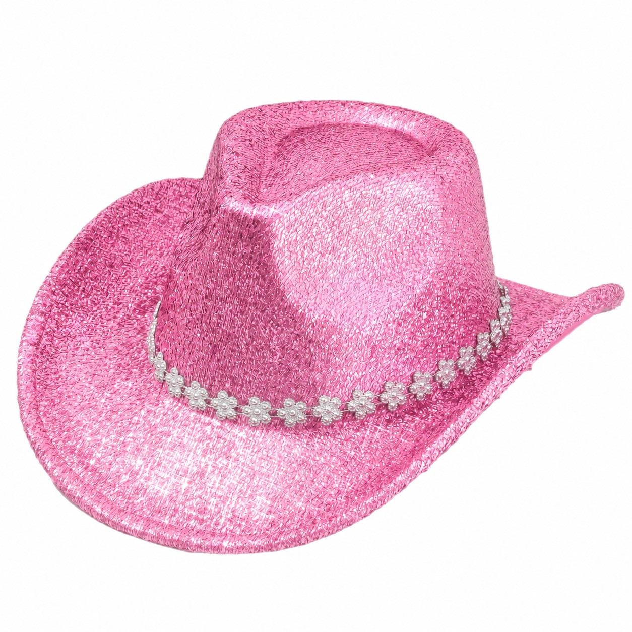 Polyester Flower Band Cowboy Hat — Pink