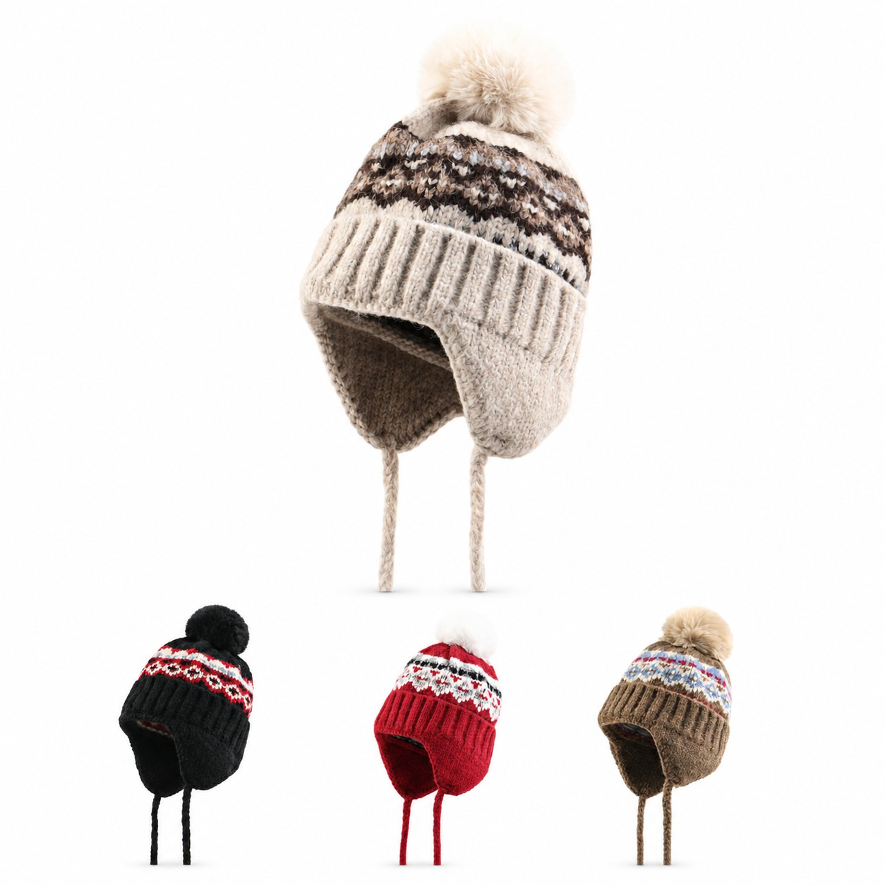 Polyester Earflap Pom Beanie