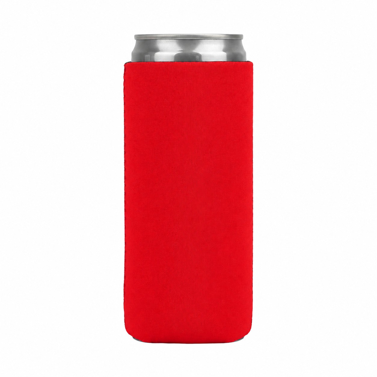 White Neoprene Slim Can Cooler — Red