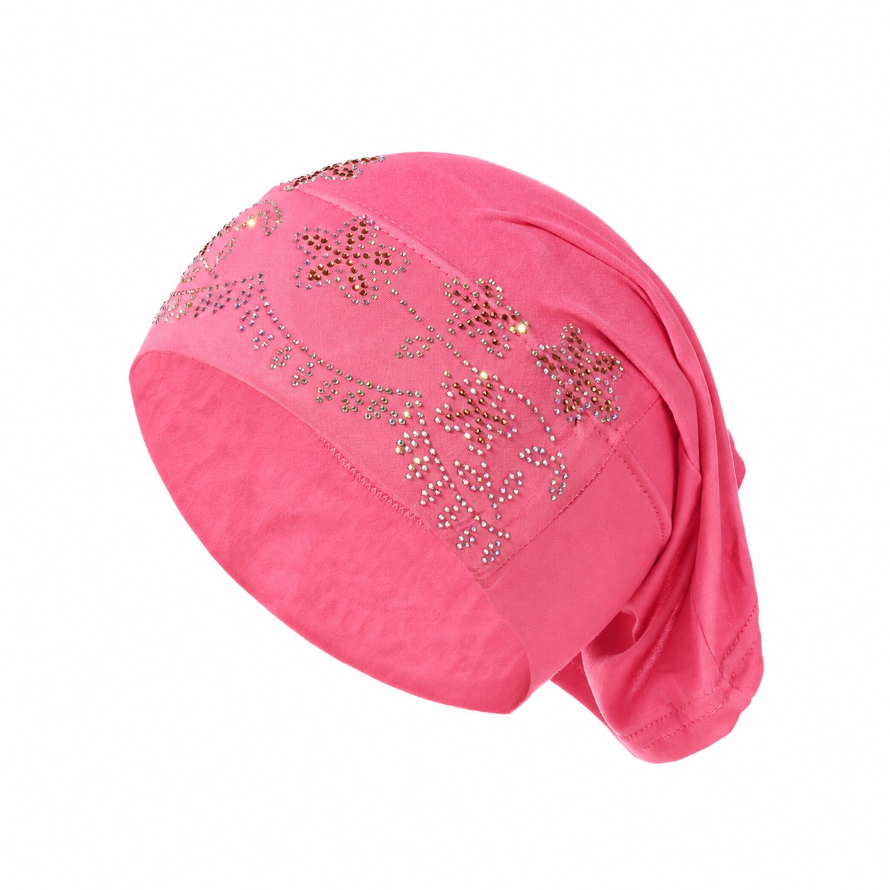 Rhinestone Elastic Turban Head Wrap — Watermelon Pink