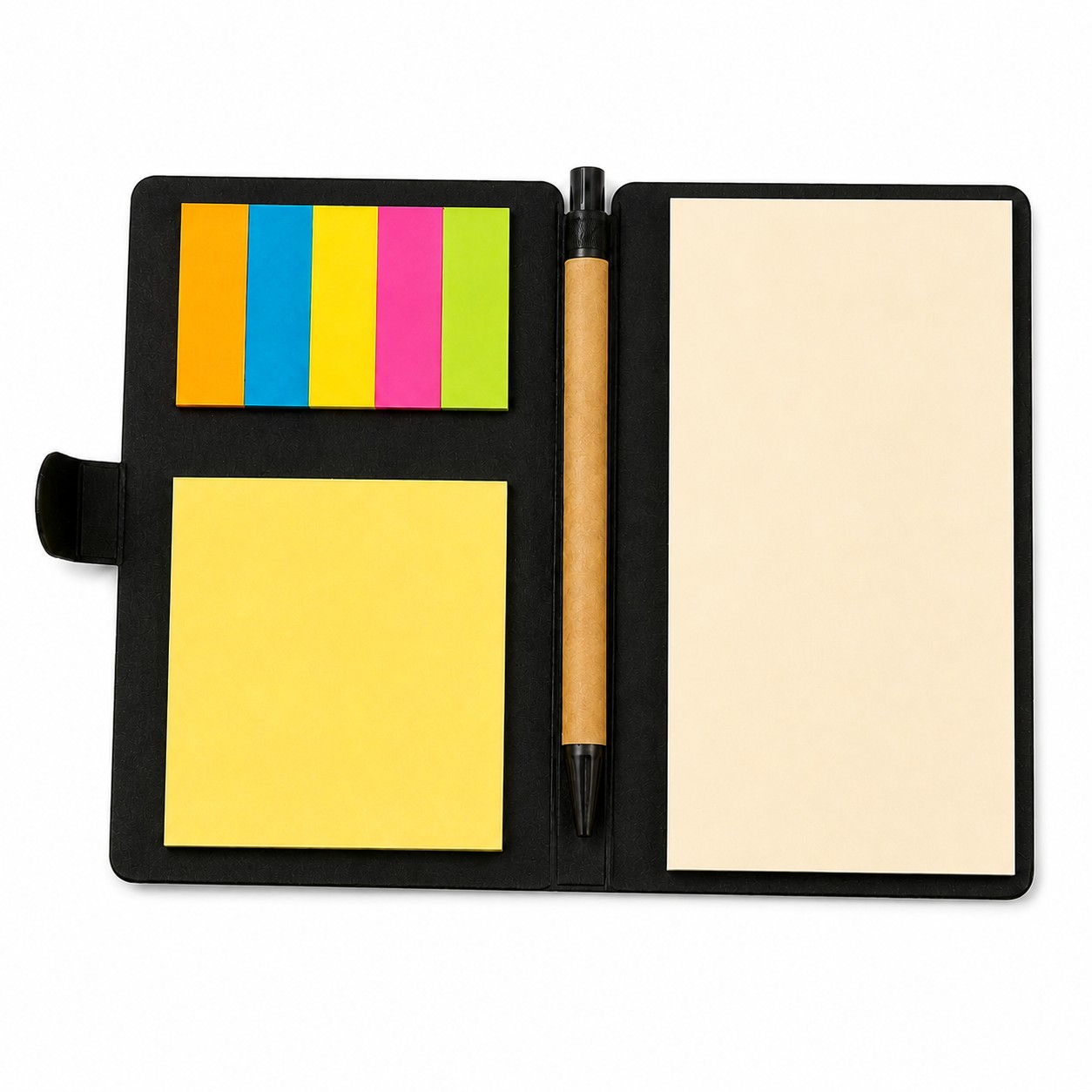 Compact Recycled Paper Snap Notepad — Black