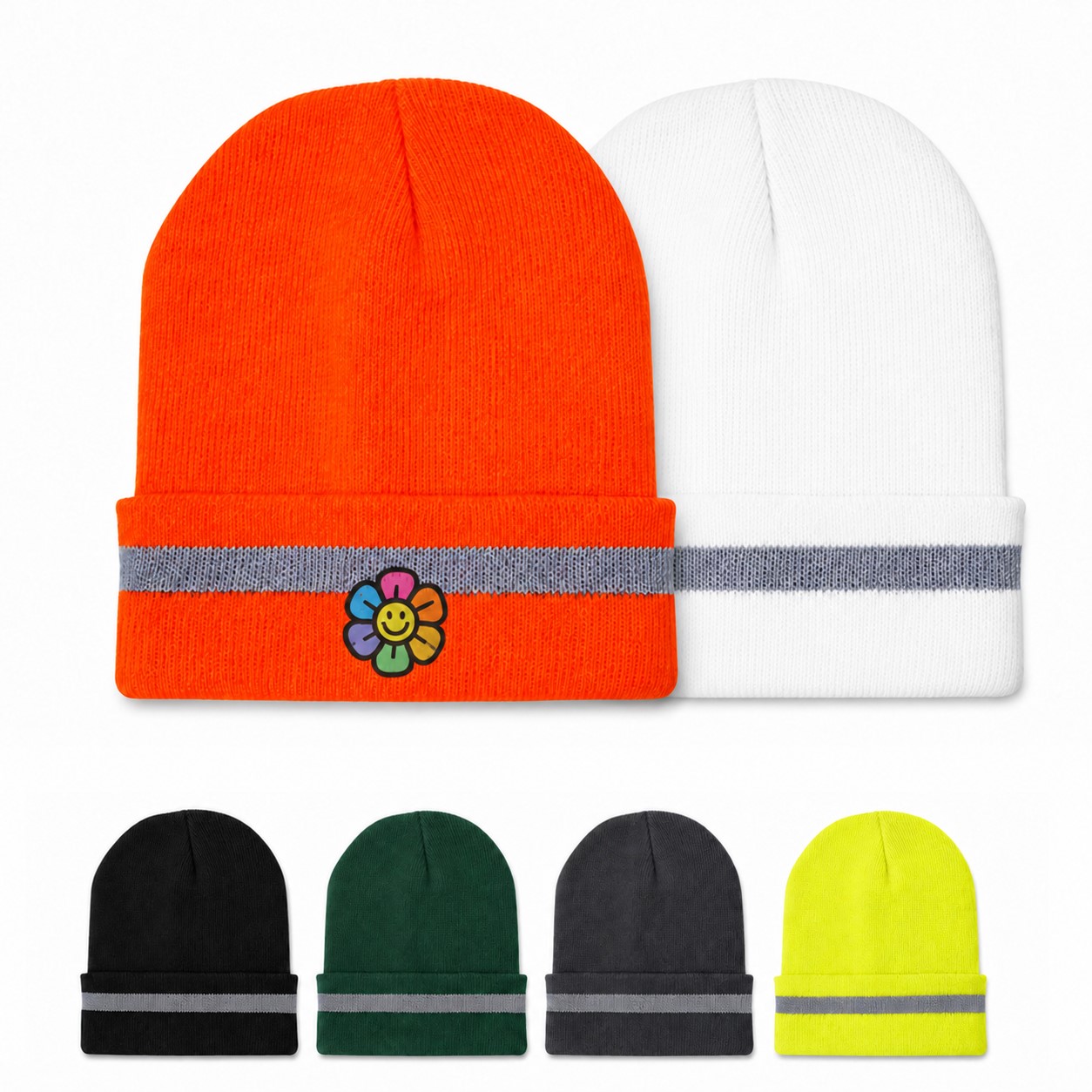 Reflective Stripe Acrylic Knit Beanie Hat
