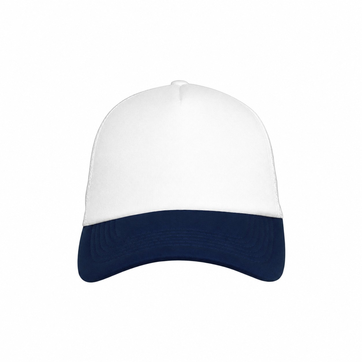 22.8-Inch Five-Panel Foam Trucker Cap — White/Navy Blue