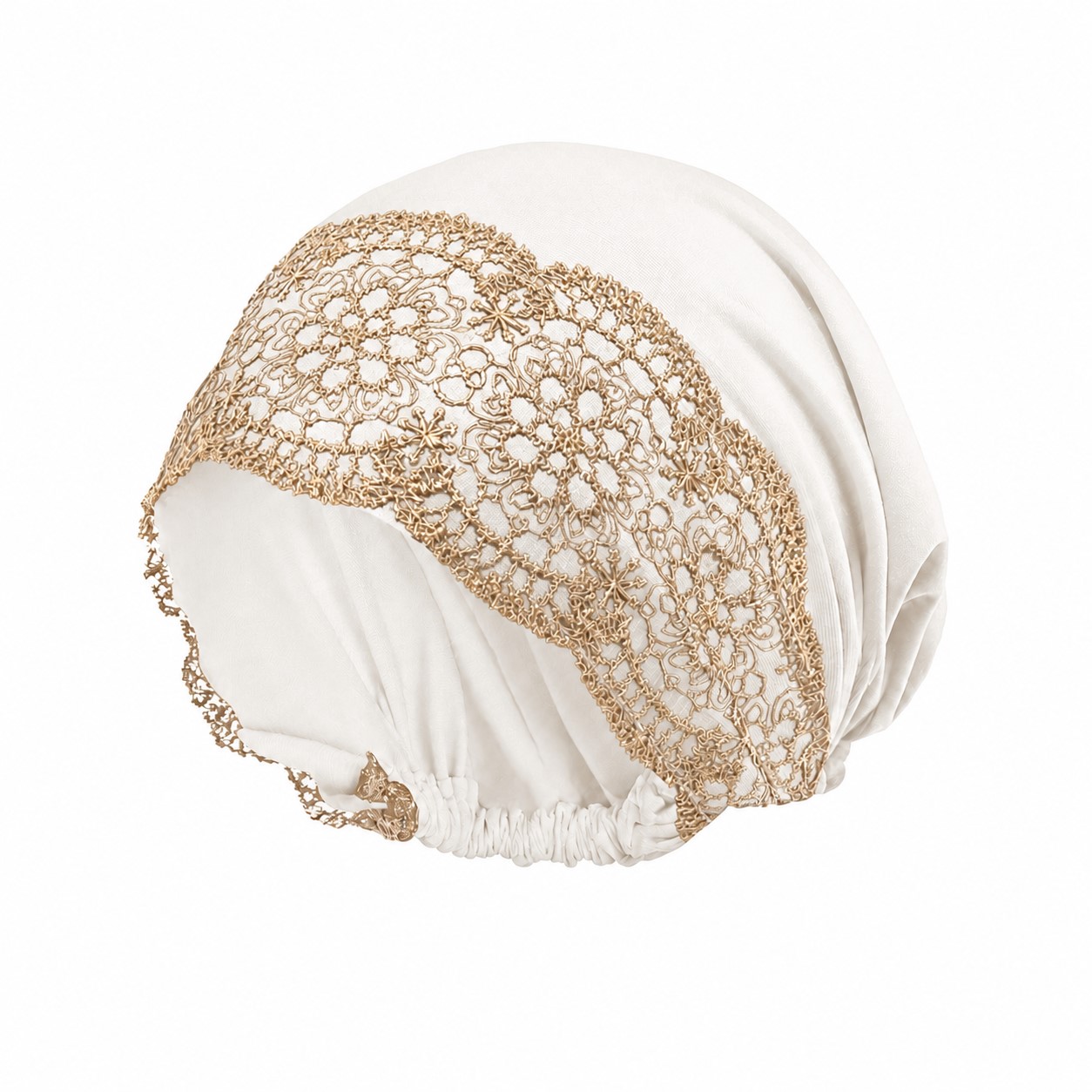 Lace Trim Polyester Turban Hat — Off White