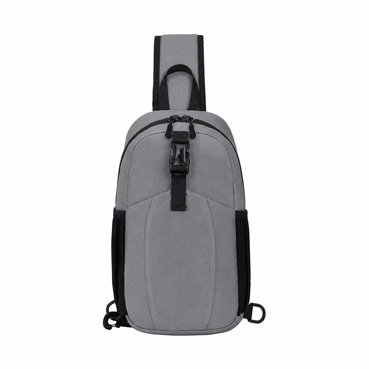 Nylon Front Pocket Crossbody Sling Bag — Gray