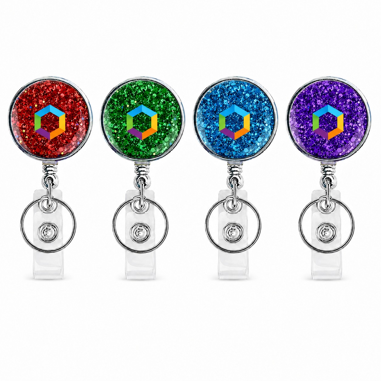 Round Glitter Faux Leather Retractable Badge Reel