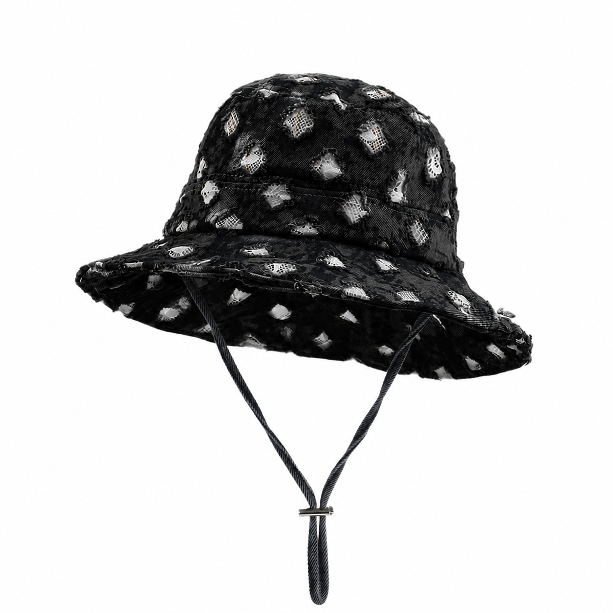 Lace Denim Mesh Bucket Hat — Black