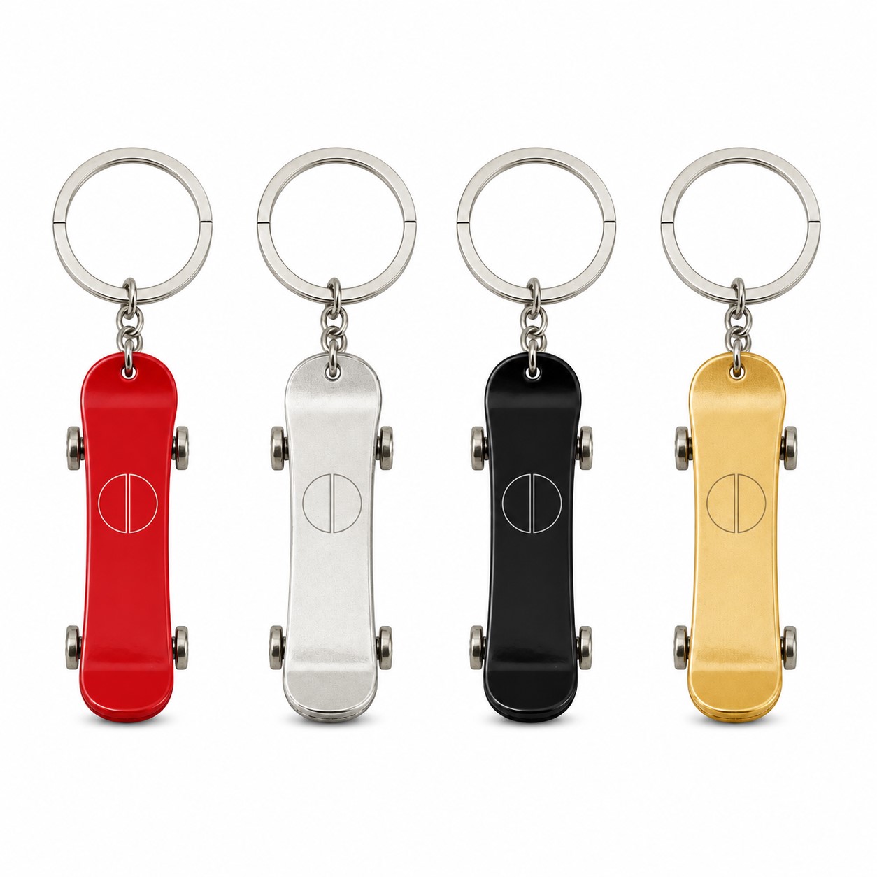 Mini Metal Skateboard Keychain With Rolling Wheels