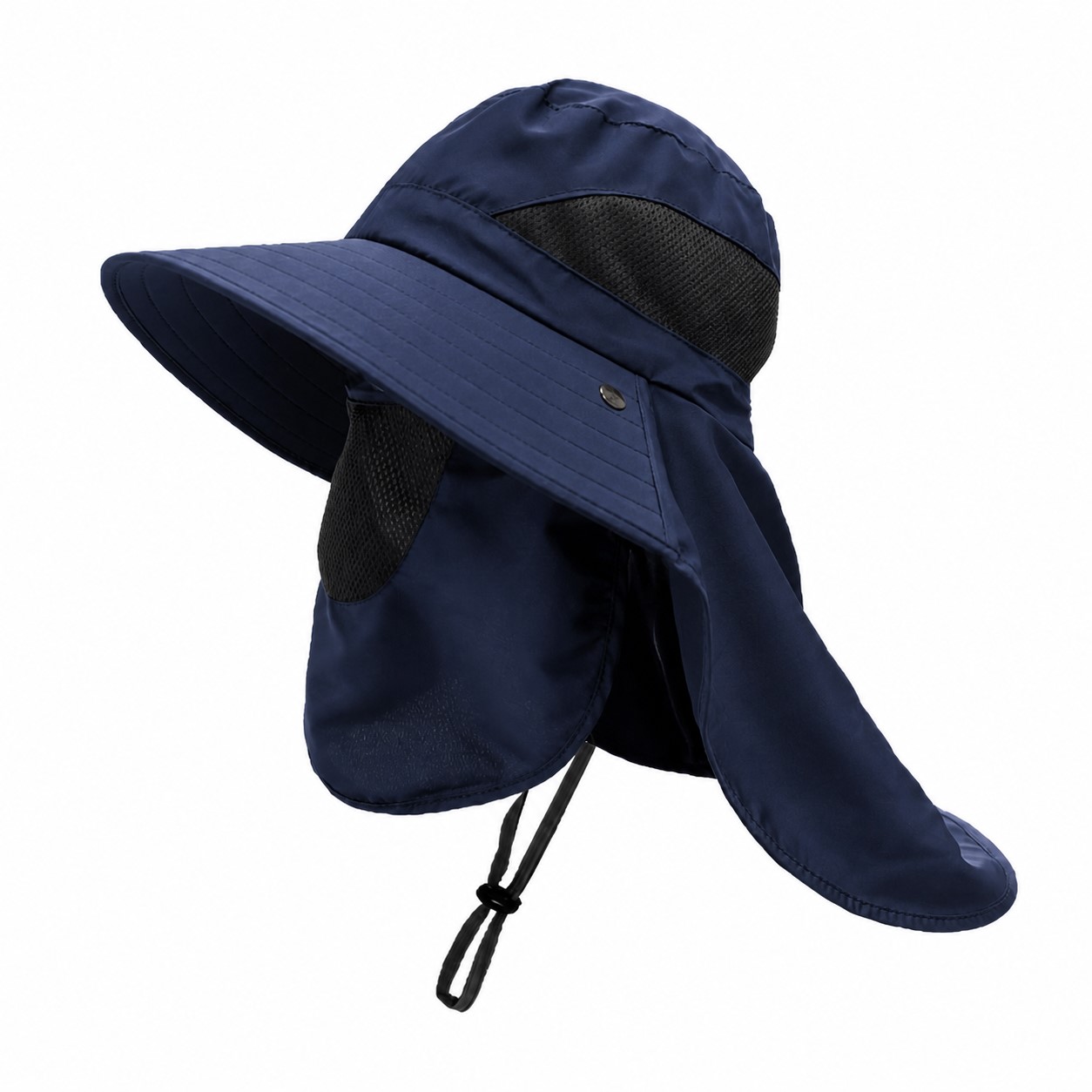 Polyester Neck Flap Fishing Hat — Navy Blue