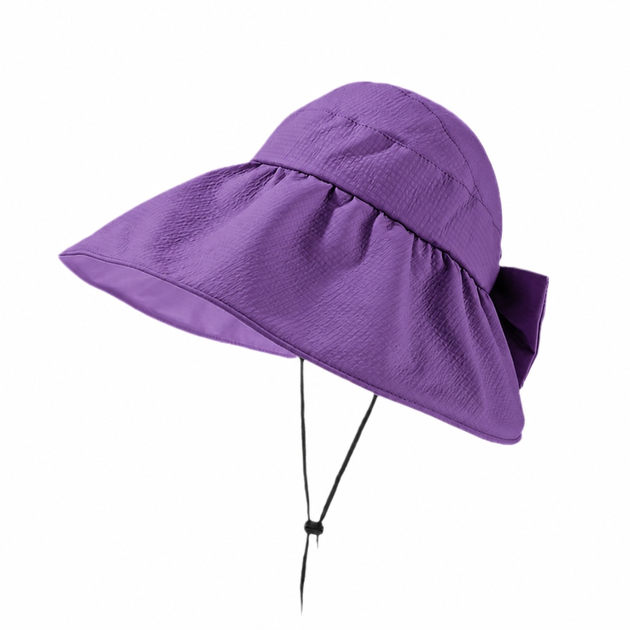 Bow Back Wide Brim Sun Hat — Purple