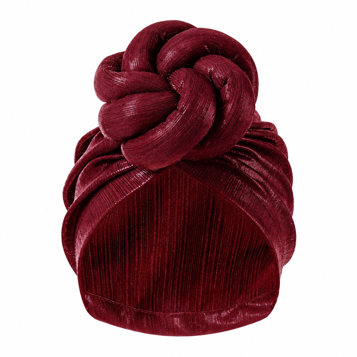 Ice Silk Shiny Knot Turban Hat — Wine Red