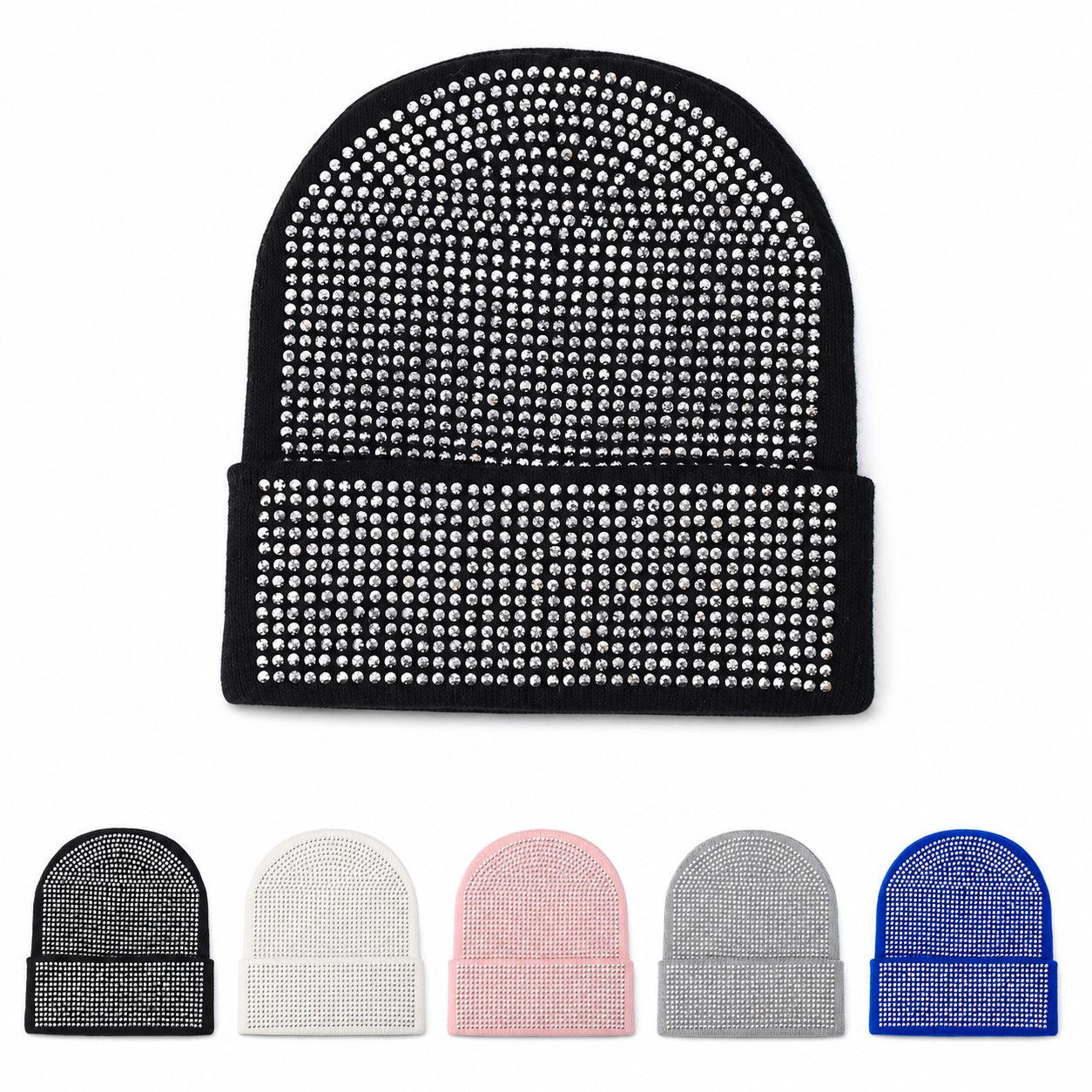 Rhinestone Polyester Cuffed Beanie