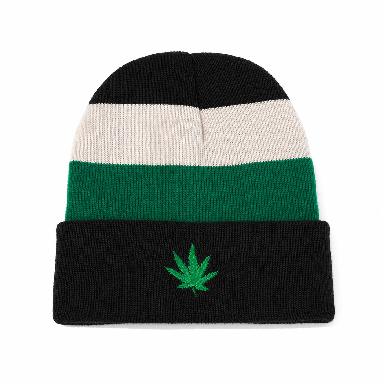 Cotton Color Block Cuffed Beanie — Black