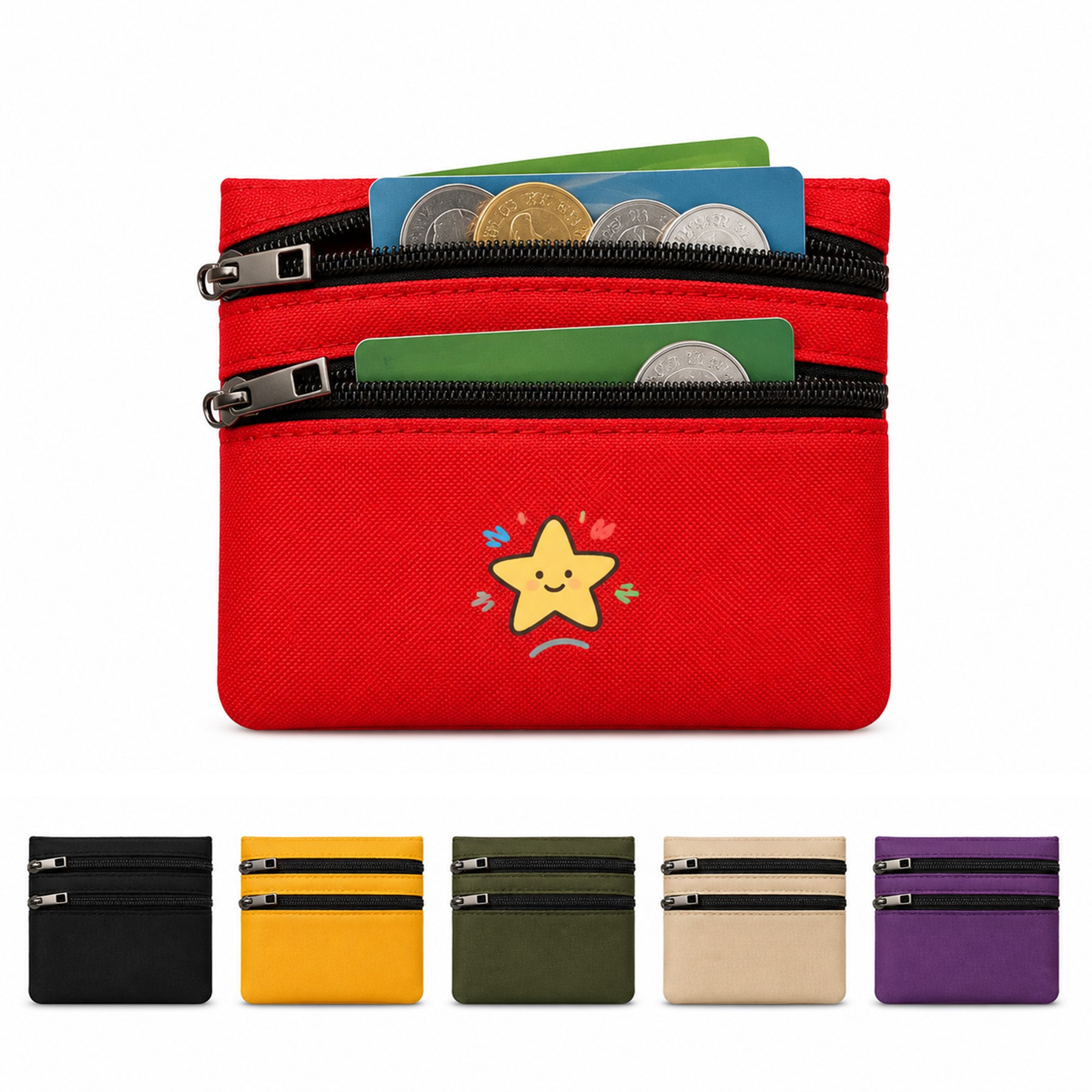 Triple Compartment Polyester Coin Purse