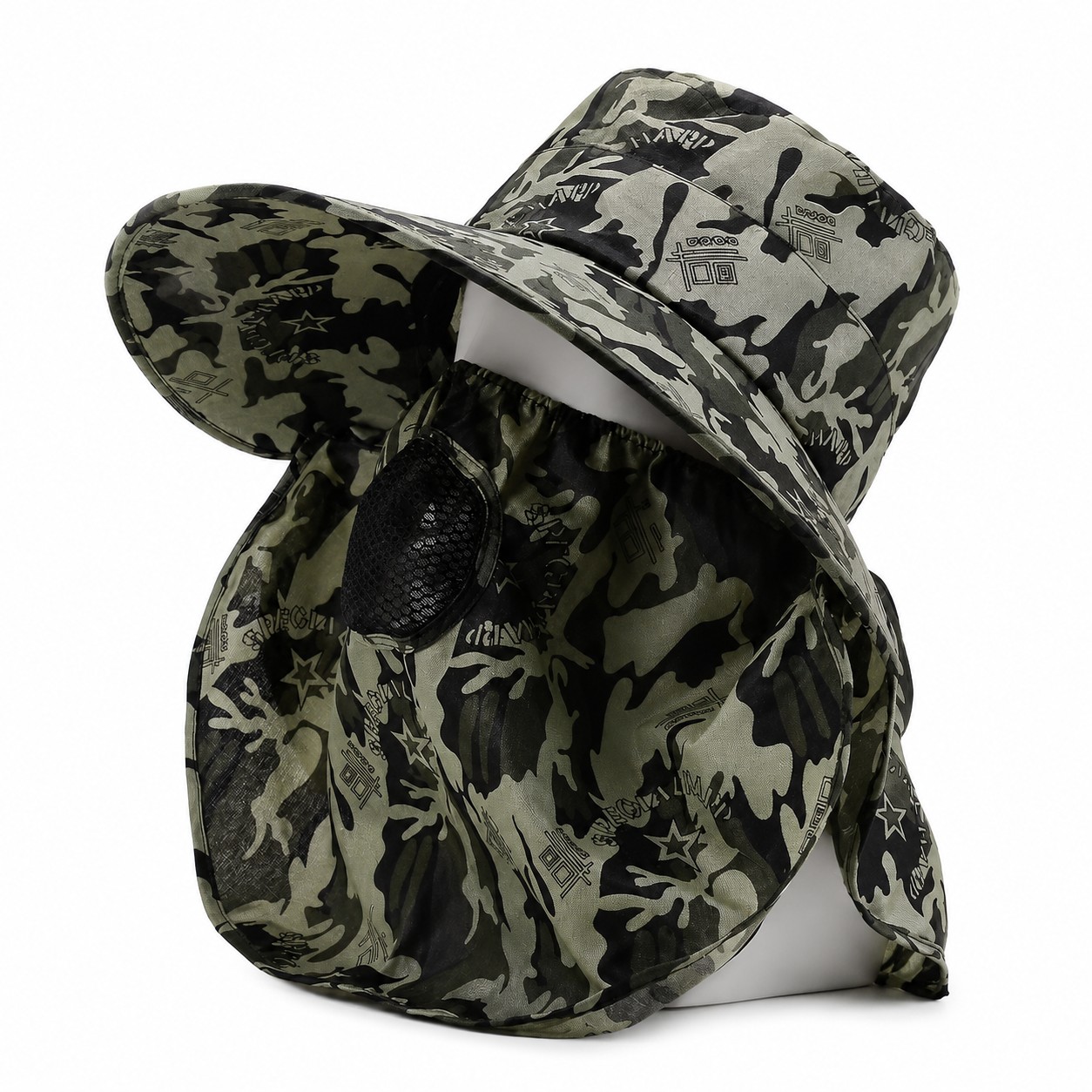 Polyester Camo Face Drape Hat