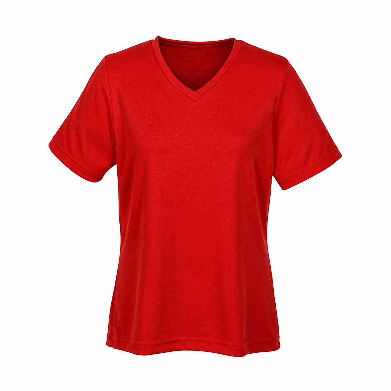 Ladies Mesh Polyester V Neck Shirt — Red