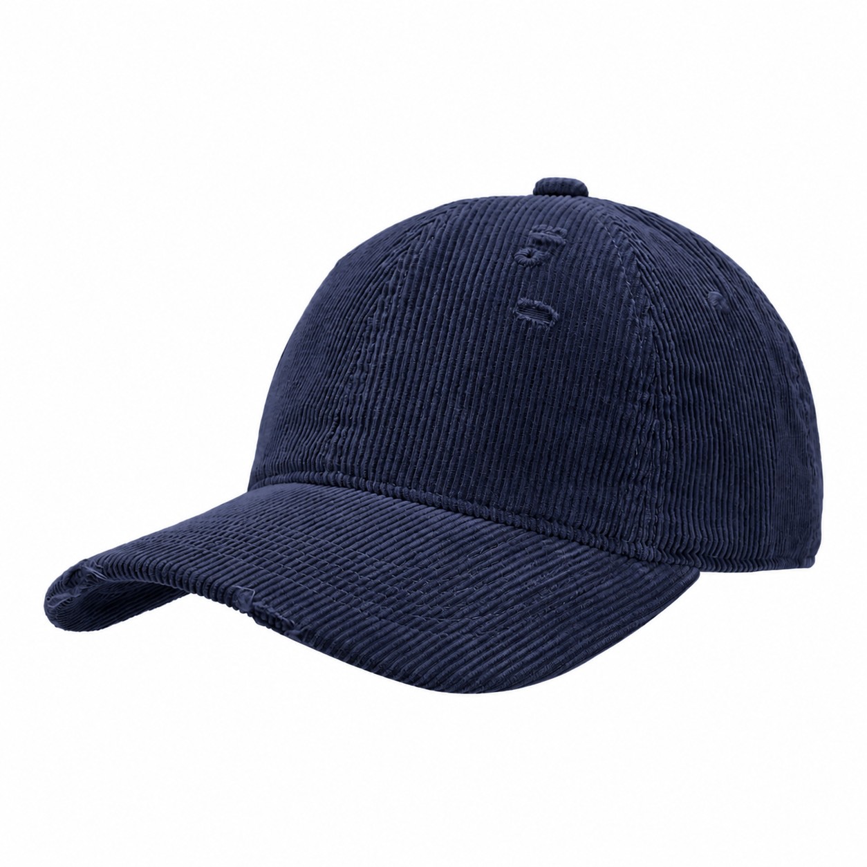Corduroy Peaked Baseball Cap — Navy Blue