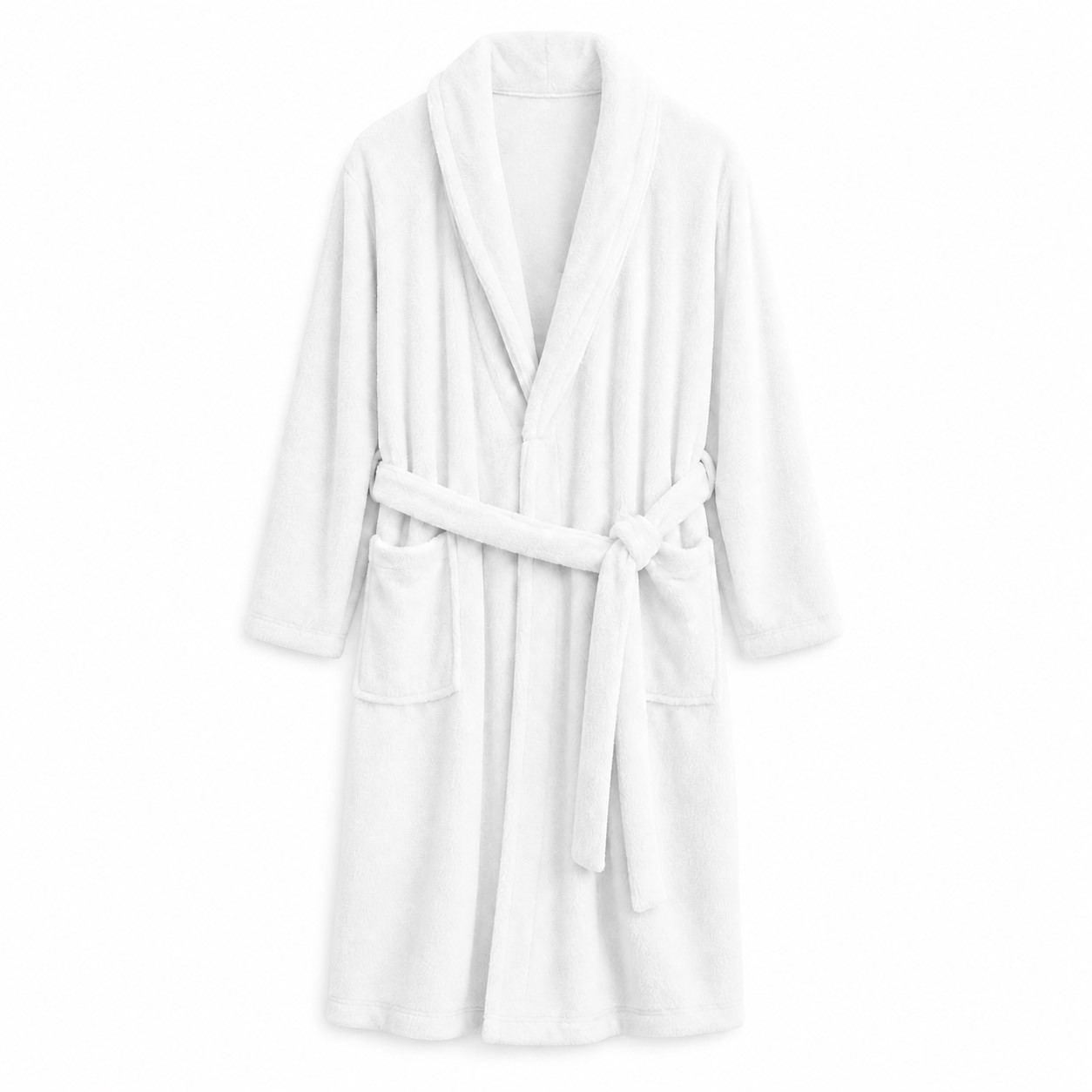Shawl Collar Fleece Bathrobe — White